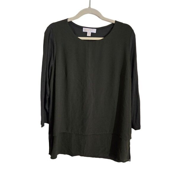 Michael Michael Kors NWT Ivy Green Mixed Media Long Sleeve Tunic Top Size L - Picture 1 of 7